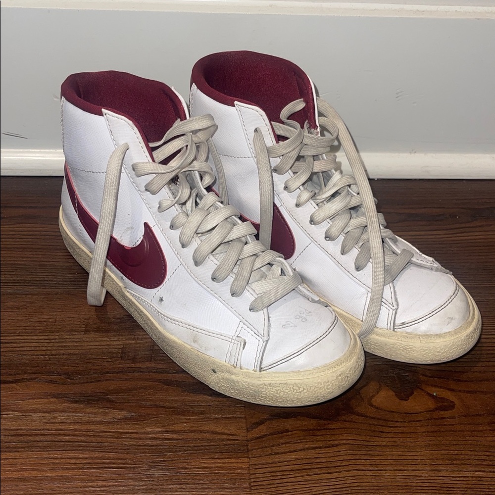 Nike White and Burgundy High-Tops